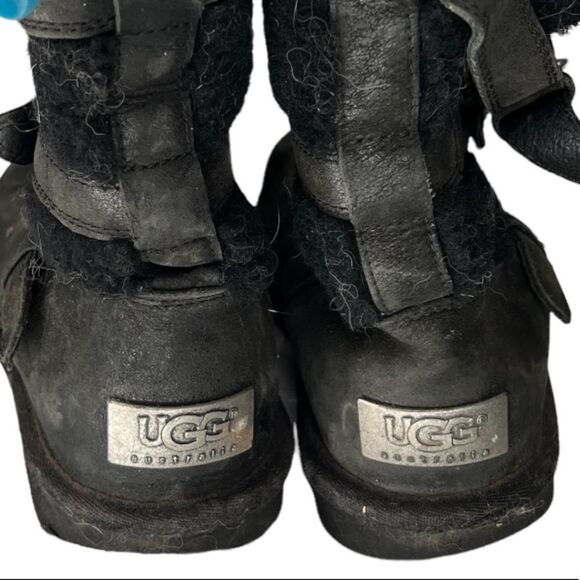 UGG Women's Becket Black Leather Boots 1005380 Moto - Picture 3 of 7